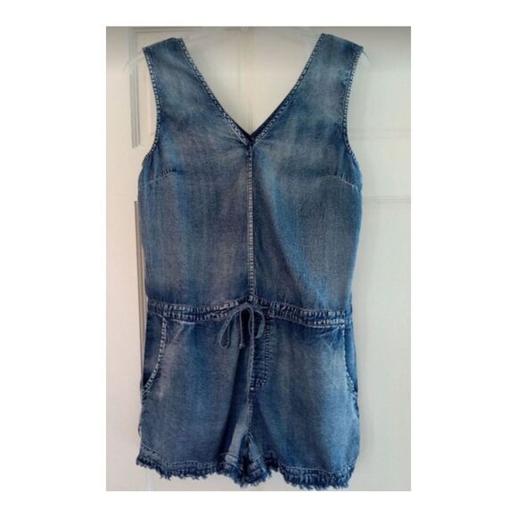 Mustard Seed Denim Tank Romper with Frayed Distressed Trim Soft Lyocell S NWOT - Picture 12 of 13
